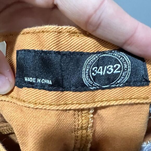 Finest Thread Luxury Goods Straight Leg Jeans Denim 34x32 Brown Orange 5 Pockets - Picture 2 of 11